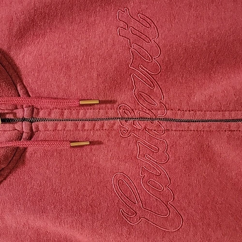 Carhartt Full Zip Maroon Embroidered Hoodie Size M 8-10 - Picture 2 of 8